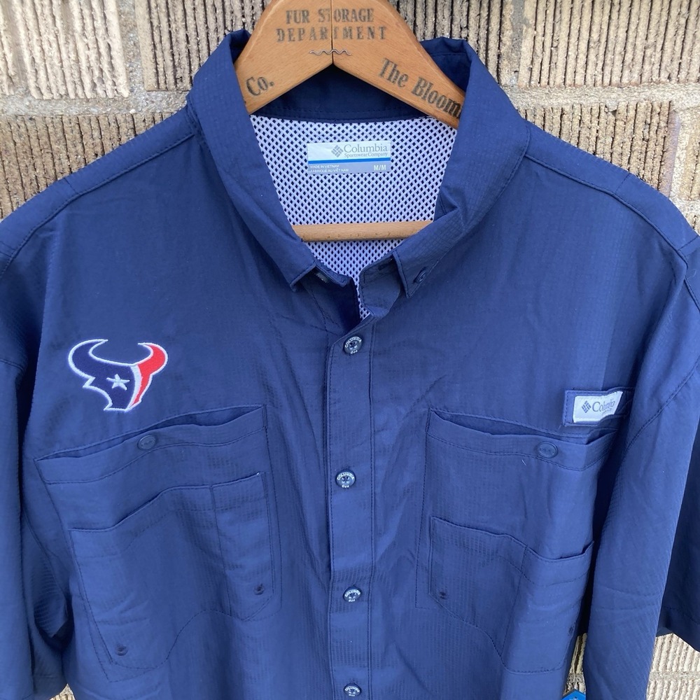 Columbia PFG Mens Medium Tamiami Houston Texans Short Slv Vented Fishing Shirt